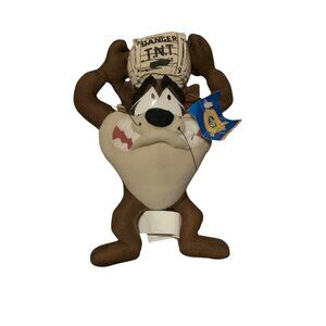 Vtg Looney Tunes Tasmanian Devil Taz Plush Toy TNT Barrel 9” Warner Bros. ACE